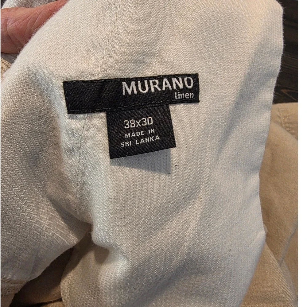 Murano Linen Pants Mens 38x30 Beige‎ Drawstring Button Fly Trousers vacation